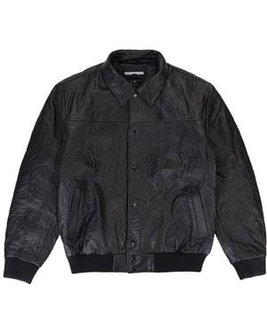Sp5der Debossed Leather Jacket Sp5_Blkwlthr" - Black
