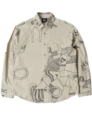 by Parra Pen Drawing Long-Sleeve Button Up Shirt "Sand" 55505Snd" - Black