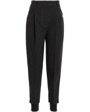 Brunello Cucinelli Wool Blend Tapered Trousers "Grigio Scuro" Brun1321" - Black