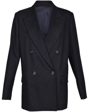 Brunello Cucinelli Virgin Wool Pinstripe Blazer Brun604" - Black