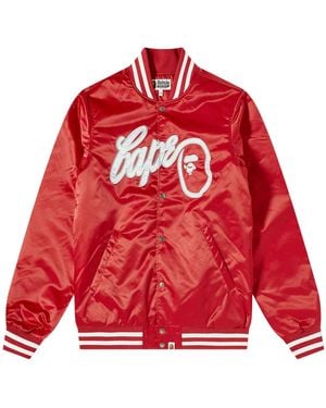 A Bathing Ape Ape Head Baseball Varsity Jacket 001Ljh701002I" - Red