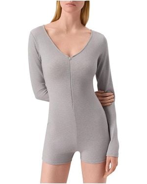 Alo Yoga Ribbed Long Sleeve 1/2 Zip Romper 12" - Black