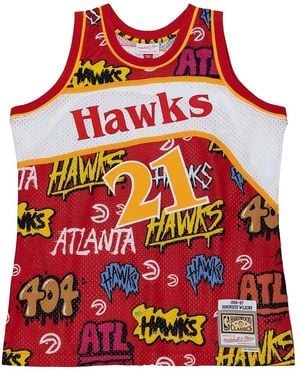 Mitchell & Ness Slap Sticker Swingman Jersey "Hawks 1986 Dominique Wilkins" Tfsm4768-Aha86Dwired1" - Black