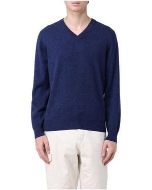 Brunello Cucinelli Wool V-Neck Jumper Brun2252" - Blue