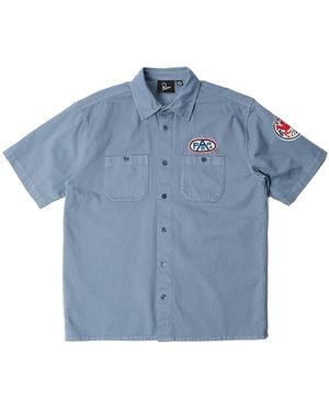 by Parra Gas Station Short-Sleeve Button Up Work Shirt 55315 Blu" - Blue