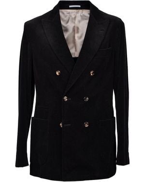 Brunello Cucinelli Corduroy Double-Breasted Suit "Jet" Brun841" - Black