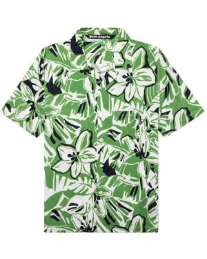 Palm Angels Macro Hibiscus Bowling Shirt Pmga110S23Fab0015501" - Green