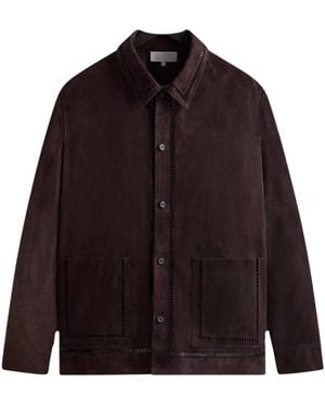 Kith Ladder Stitch Suede Boxy Collared Overshirt Khm032333 244" - Black