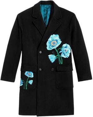 AWAKE NY Floral Embroidered Fleece Overcoat Awk Fw22 Ot007 Blk" - Black