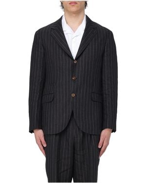 Brunello Cucinelli Linen Pinstripe Blazer Brun798" - Black