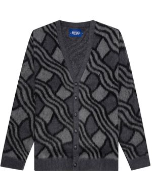 AWAKE NY Wavy Jacquard Mohair Cardigan "Charcoal Awk Sp23 Kn001 Char" - Black