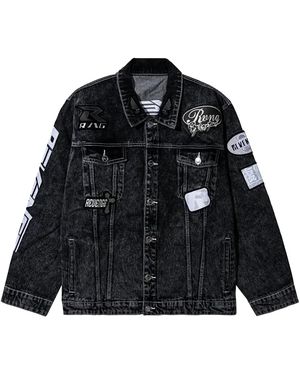 REVENGE Moto Patch Denim Jacket "Washed" Rev0048" - Black