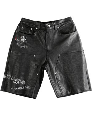 PALY Holy Mountain Painted Leather Double-Knee Shorts 5U011Q1010Blk" - Black