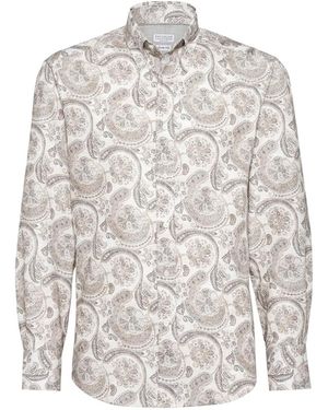 Brunello Cucinelli Paisley-Print Cotton Shirt Brun1151" - Black