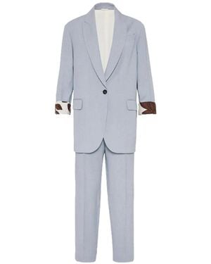 Brunello Cucinelli Linen Viscose Suit Trousers "Powder" Brun1420" - Black