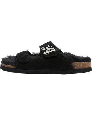 Palm Angels Open Toe Fur Slippers Pmih009F23Lea0011010" - Black