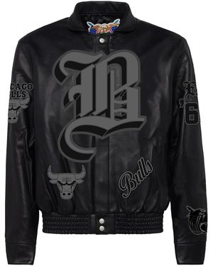 Jeff Hamilton Chicago Bulls Leather Old English Varsity Jacket Nba Chi Bul 102" - Black
