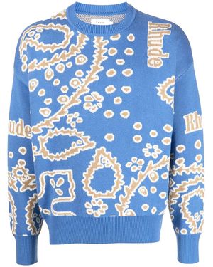 Rhude Bandana Knit Crewneck Tan Creme" Rhps23Sw02822190" - Blue