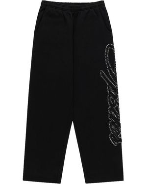 Sp5der Rhinestone Script Wide Leg Joggers 352" - Black