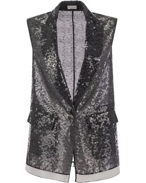 Brunello Cucinelli Silk Sequined Jacket "Lignite" Brun1543" - Black