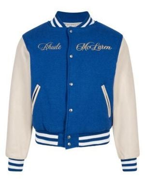 Rhude Varsity Team Jacket And Creme" - Blue