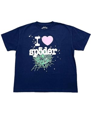 Sp5der Souvenir Web Logo Short Sleeve T-Shirt 324" - Blue