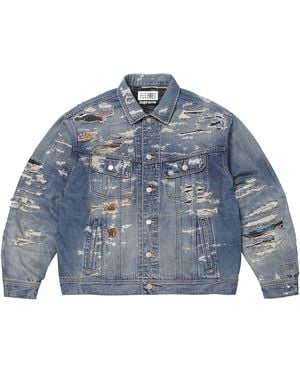 Supreme Mm6 Maison Margiela Distressed Selvedge Denim Trucker Jacket "Ss26 - Blue