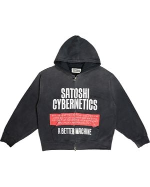 Satoshi Nakamoto Cybernetics Zip Up Hoodie "Washed" Fw25Ho006" - Black