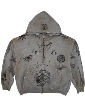 Balenciaga Tattoo Heavy Molleton Zip-Up Hoodie 770939 Tqvk1 1167" - Grey