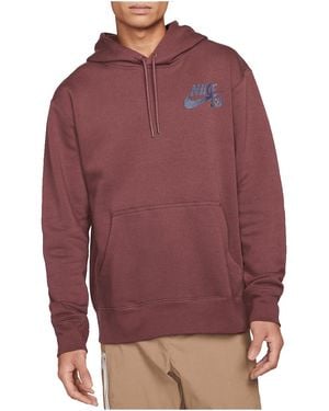 Nike Sb Icon Pullover Hoodie "Dark Wine Midnight" Cw7064 646" - Red