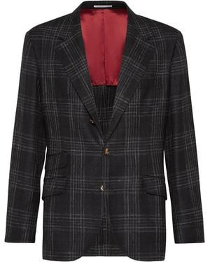 Brunello Cucinelli Tartan Check Blazer Brun907" - Black