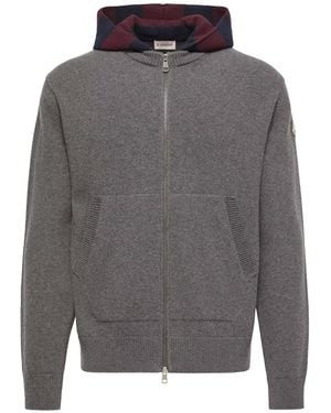 Moncler Striped Hood Wool & Cashmere Cardigan "Dark" Mon123" - Black