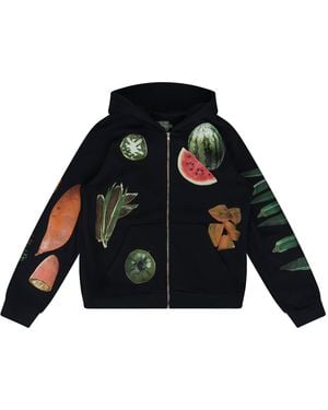 DENIM TEARS Kiss My Grits Fruit Collage Zip Hoodie Dt700" - Black