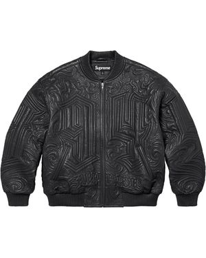 Supreme Mister Cartoon Embroidered Leather Jacket Su26542" - Black