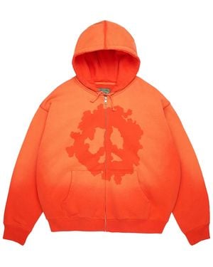 DENIM TEARS Peace Wreath Knockout Zip Hoodie Dt920" - Red
