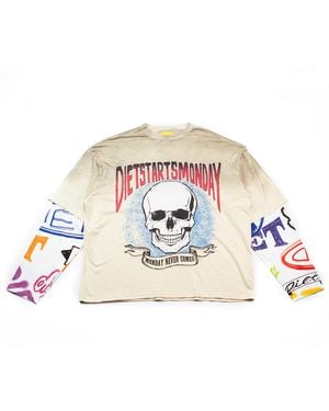 DIET STARTS MONDAY Double Layer Skull Ls T-Shirt "Antique" Dsm Fa25 025" - Black