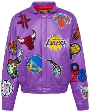 Jeff Hamilton Nba Collage Vegan Leather Jacket "Collage" Nba-201-Pur" - Black