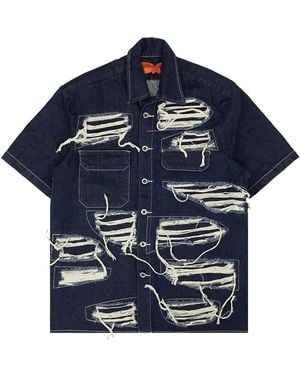 Who Decides War Distressed Denim Short Sleeve Shirt 2637 100000104Dws" - Blue