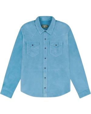 DENIM TEARS Suede Leather Western Shirt Dt936" - Blue