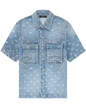 Amiri Bandana Jacquard Snap Short-Sleeve Shirt "Perfect" Amdnir1003 Perf" - Blue