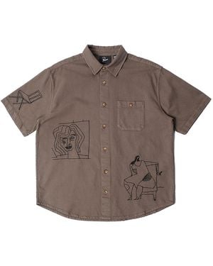by Parra Crooked Face Short-Sleeve Button Up Shirt 55320 Brn" - Brown