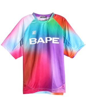 A Bathing Ape Tie Dye Sta Stripe Pattern Relaxed Fit Football Jersey T-Shirt 1M30109313 Mul" - Black