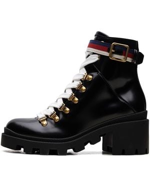 Gucci Sylvie Web 55Mm Ankle Boot Leather" 481156 Dks30 1159" - Black