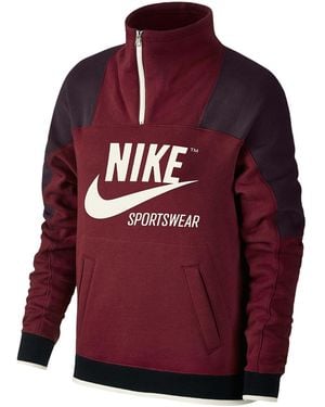 Nike Sportswear Archive Half Zip Pullover Hoodie "Burgundy 855701 677" - Red