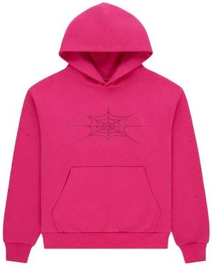 Sp5der Rhinestone Silk Hoodie 546" - Black