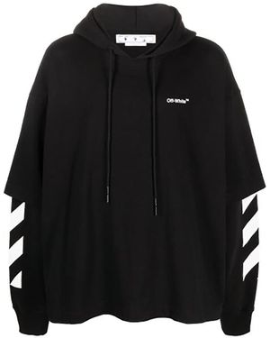 Off-White c/o Virgil Abloh Diagonal Helvetica Double T-Shirt Hoodie/ "Double T-Shirt Hoodie" V8X11Fvf" - Black