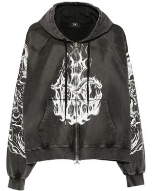 THUG CLUB Six Riding Skull Zip-Up Hoodie Tc26Ss3601" - Black