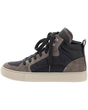 Brunello Cucinelli Leather High Top Trainer "Oxide" Brun2566" - Black