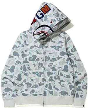 A Bathing Ape Space Camo Shark Full Zip Double Hoodie Multi" 056" - Black