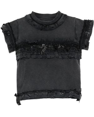 Balenciaga Ruffle Crew Neck T-Shirt "Washed" 836121 Ttvf8 1055" - Black